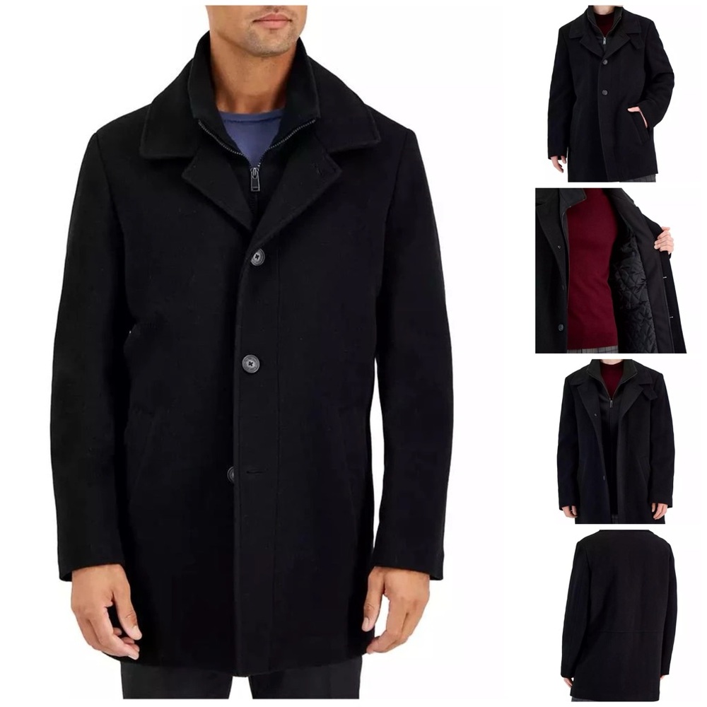 Men's Classic Fit Black Wool Blend Overcoat in Graphite, Size 50R. EUC, Like New